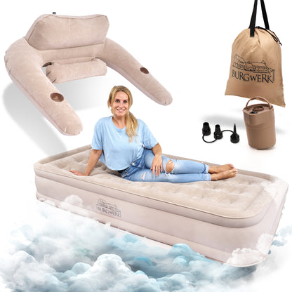 Luftbett für 1 Person [Praktisches 3 in 1 System] in Beige