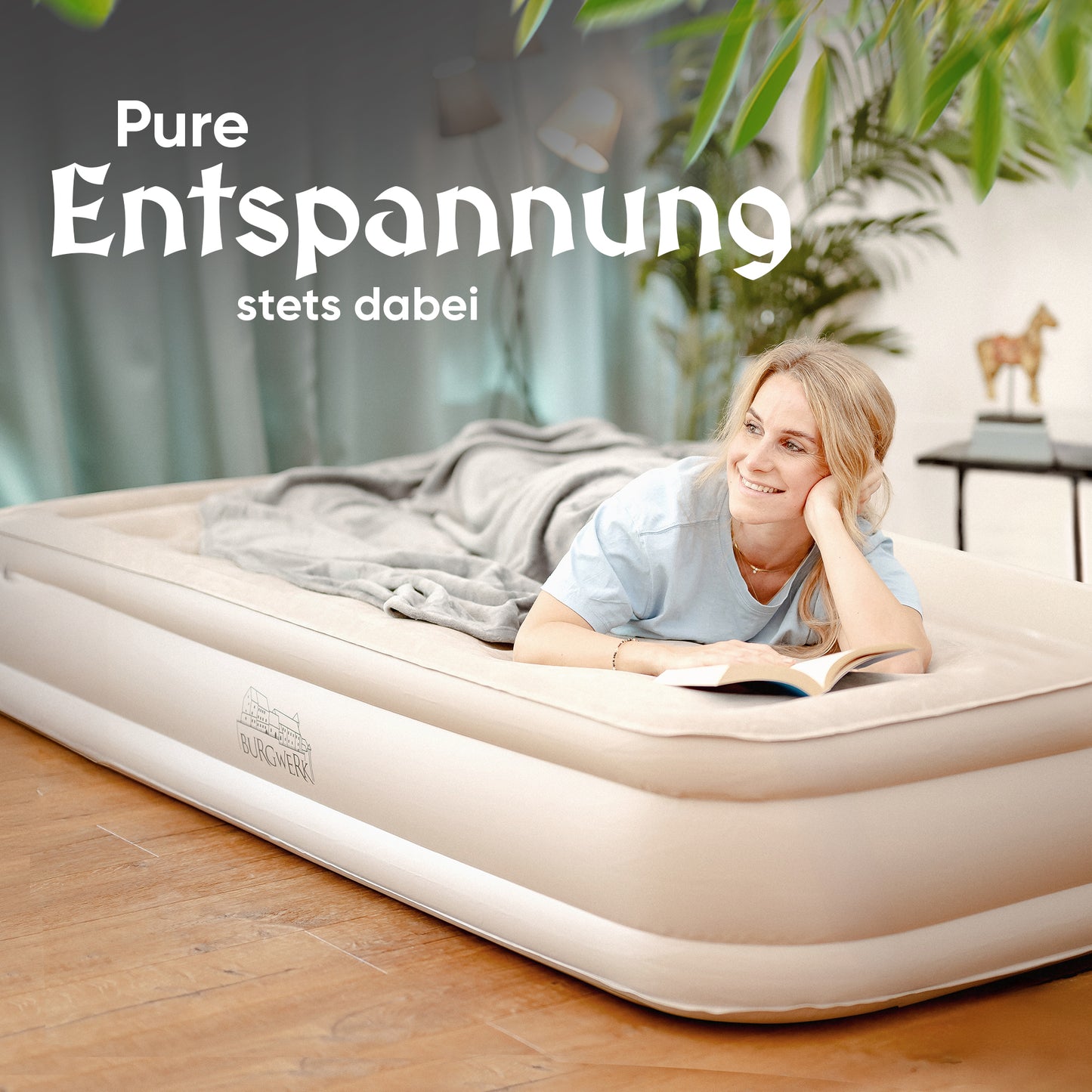 Luftbett für 1 Person [Praktisches 3 in 1 System] in Beige