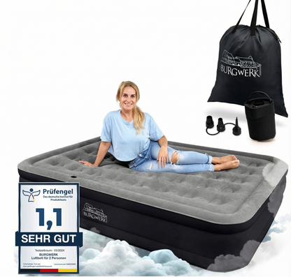Luftbett für 2 Personen [Praktisches 3 in 1 System] in Schwarz/Anthrazit ohne Rückenlehne