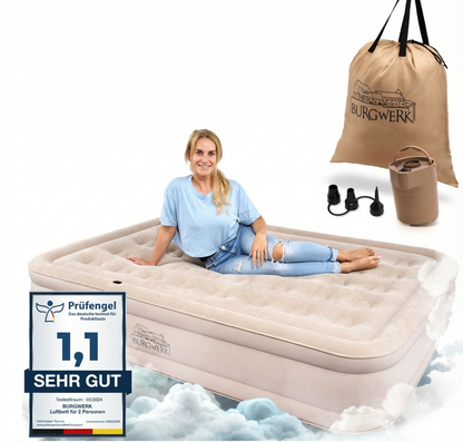 Luftbett für 2 Personen [Praktisches 3 in 1 System] in Beige ohne Rückenlehne