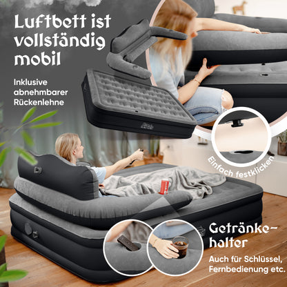 Luftbett für 2 Personen [Praktisches 3 in 1 System] in Schwarz/Anthrazit