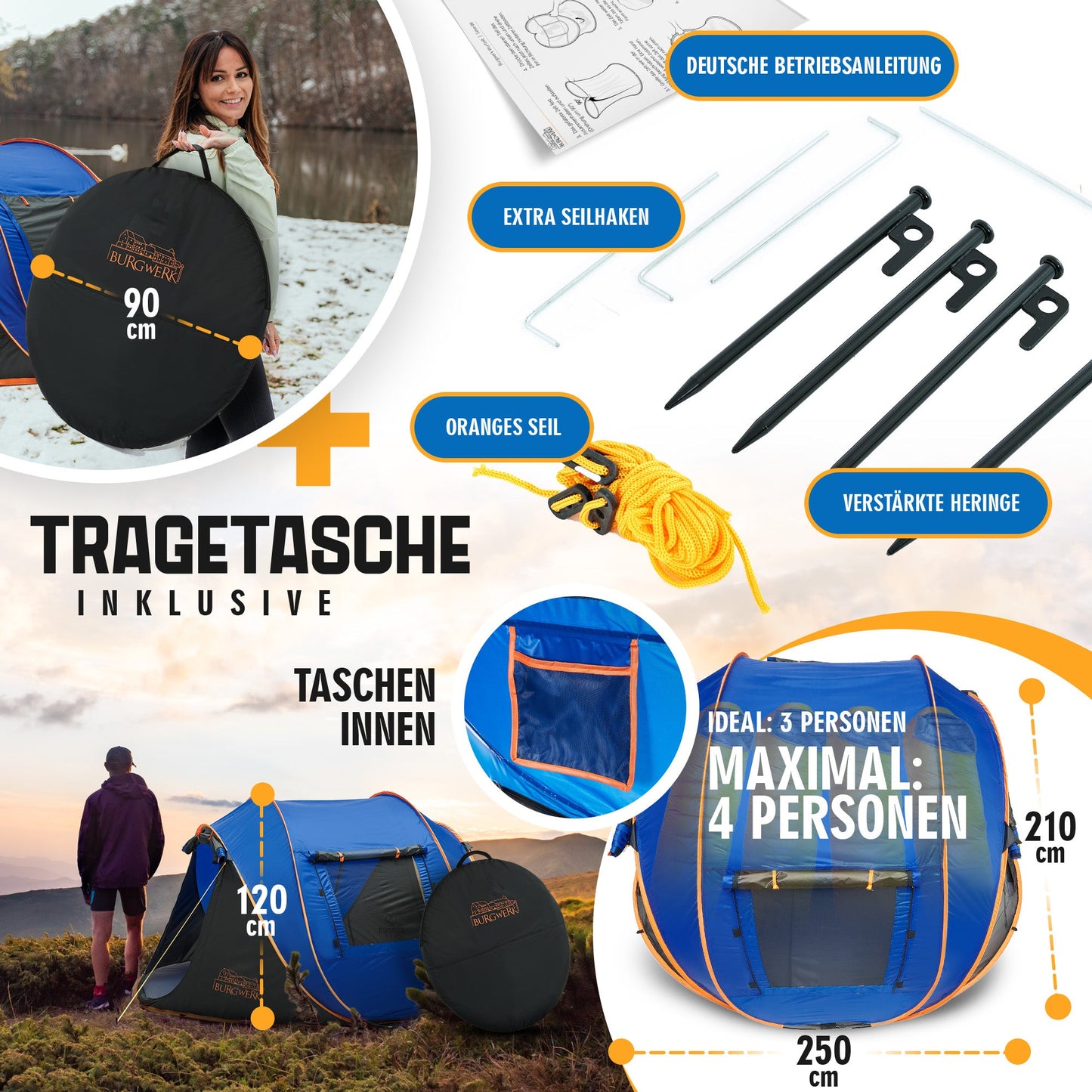 Wurfzelt für 3 Personen [2 Sekunden Zelt]