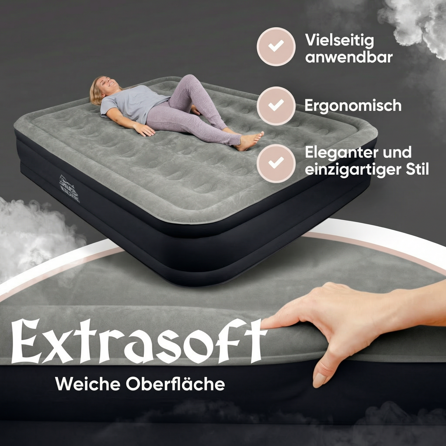 Luftbett für 2 Personen [Praktisches 3 in 1 System] in Schwarz/Anthrazit ohne Rückenlehne