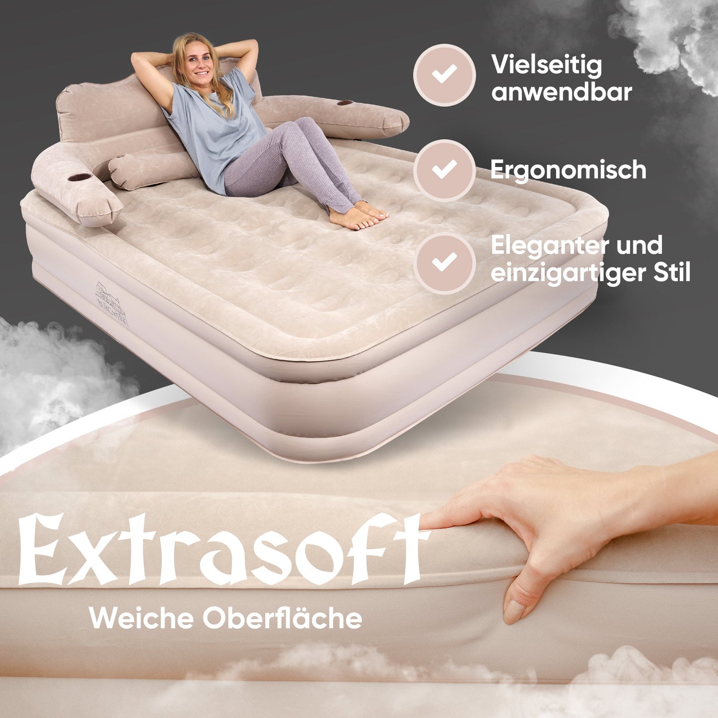 Luftbett für 2 Personen [Praktisches 3 in 1 System] in Beige