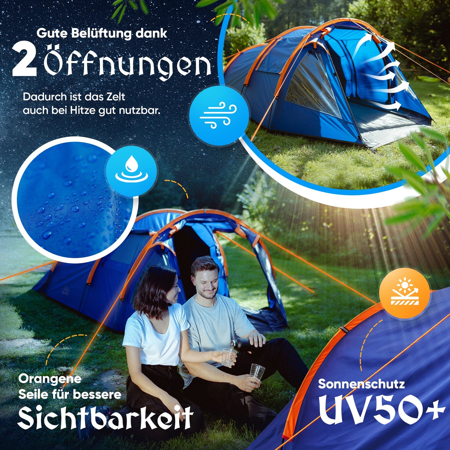 Tunnelzelt für 2-3 Personen [Nachtblau]