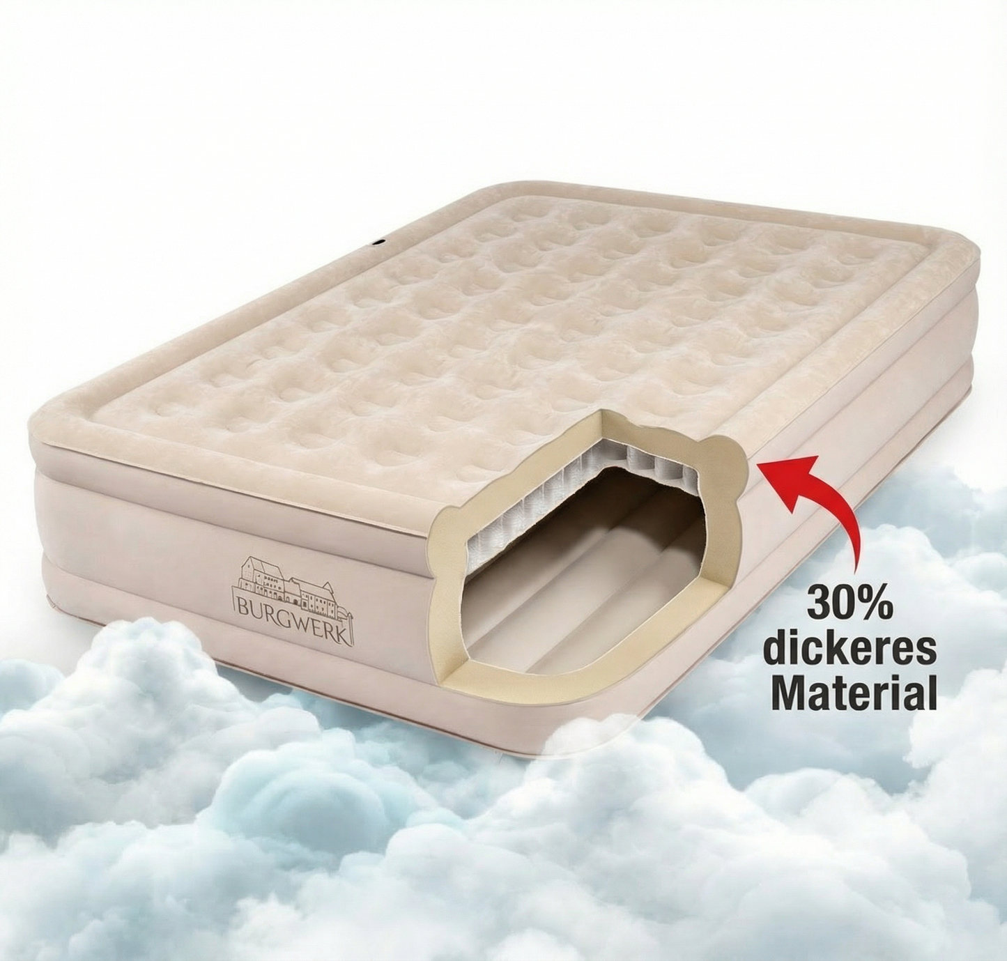 Luftbett für 2 Personen [Praktisches 3 in 1 System] in Beige ohne Rückenlehne