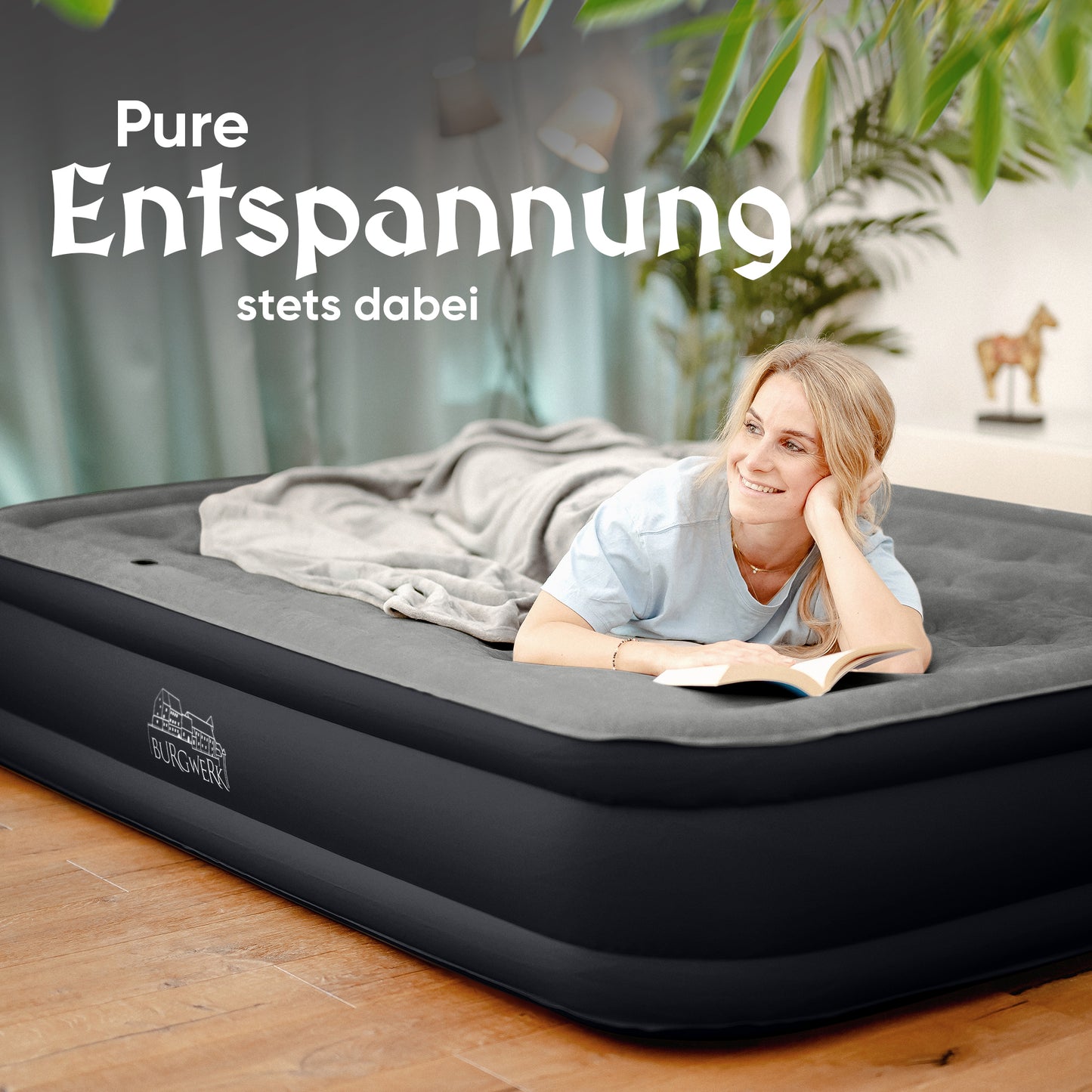 Luftbett für 2 Personen [Praktisches 3 in 1 System] in Schwarz/Anthrazit